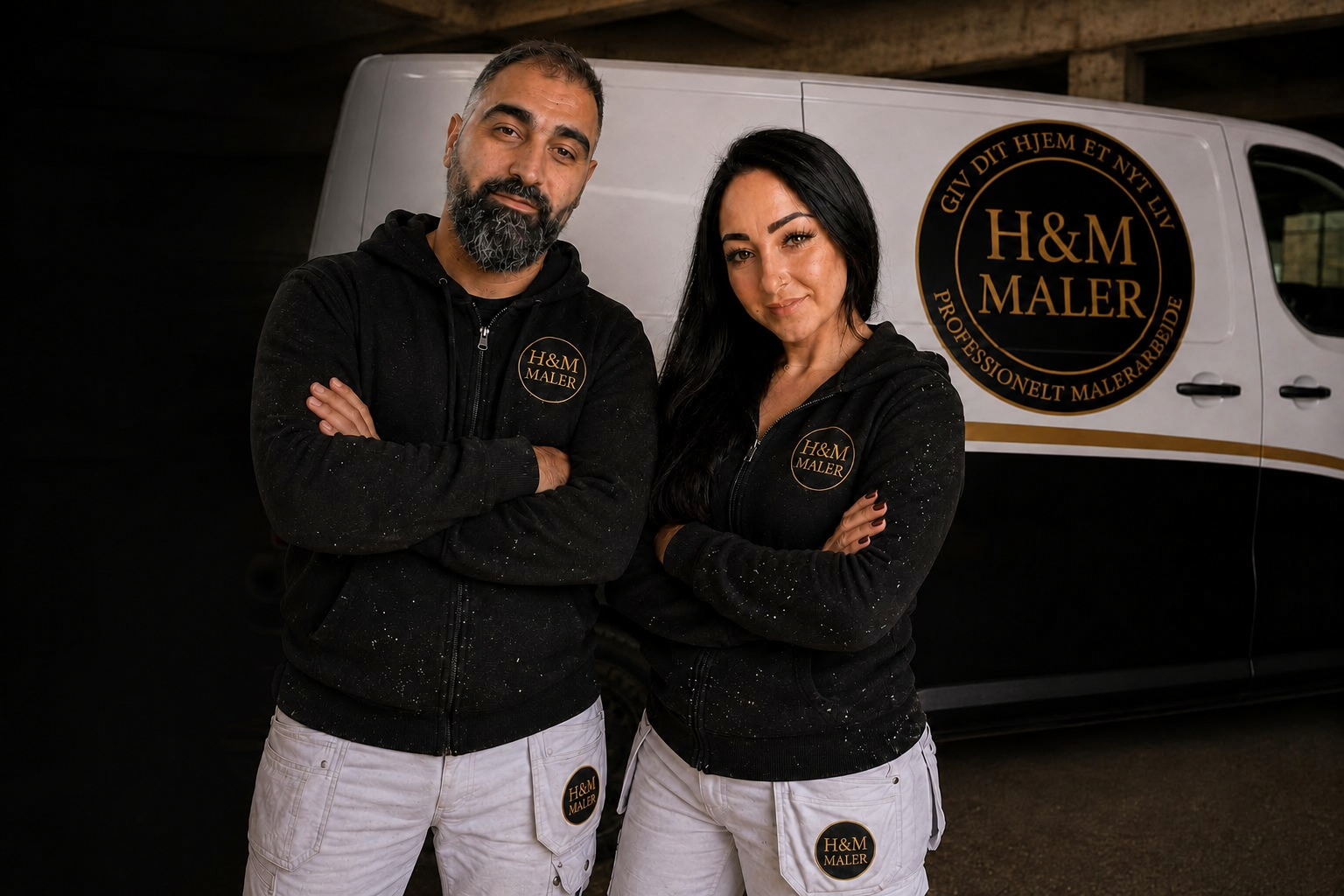 Hatice og Muhammed fra H&M Maler foran firmabilen